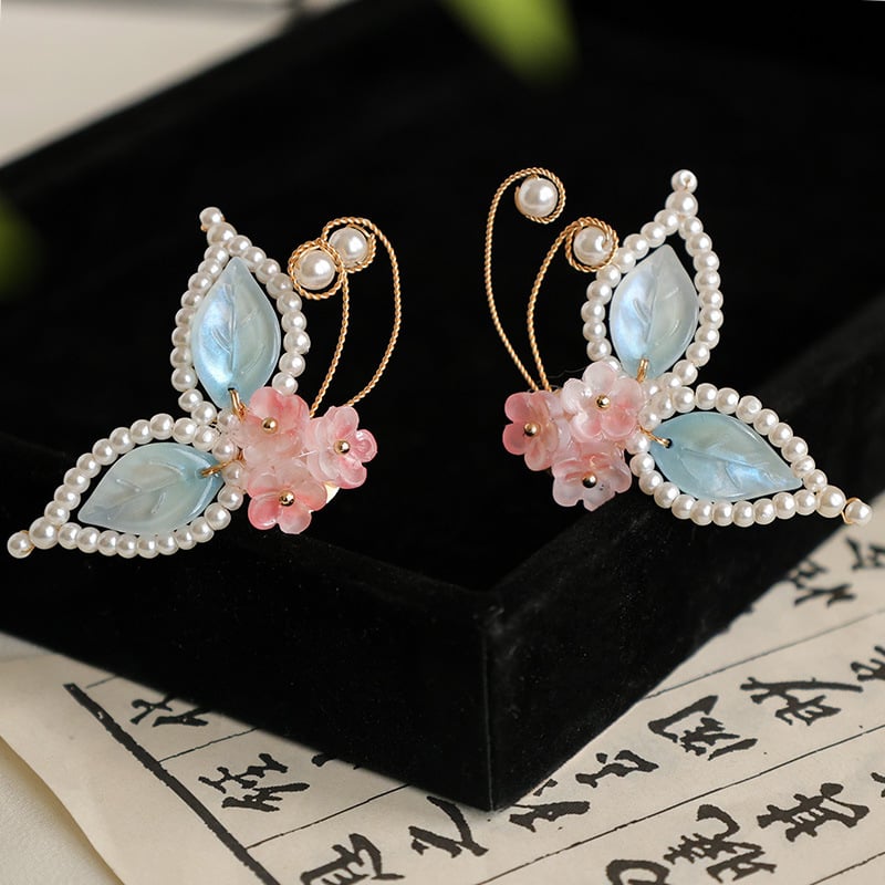 Clamă de păr în stil antic, fluture emailat, din aliaj, pentru copii, ambalaj individual, realizată manual