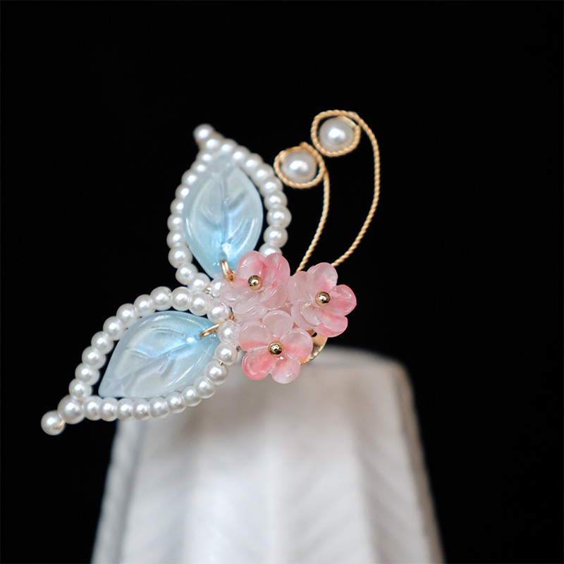 Clamă de păr în stil antic, fluture emailat, din aliaj, pentru copii, ambalaj individual, realizată manual