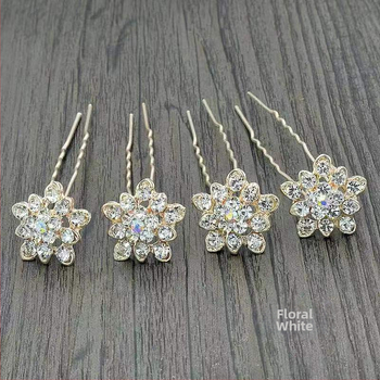 Elegáns fém hajcsat strasszokkal, U-formájú klipsz, virágos díszítés