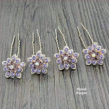 Elegáns fém hajcsat strasszokkal, U-formájú klipsz, virágos díszítés