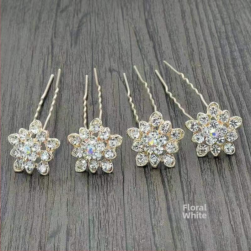 Elegáns fém hajcsat strasszokkal, U-formájú klipsz, virágos díszítés