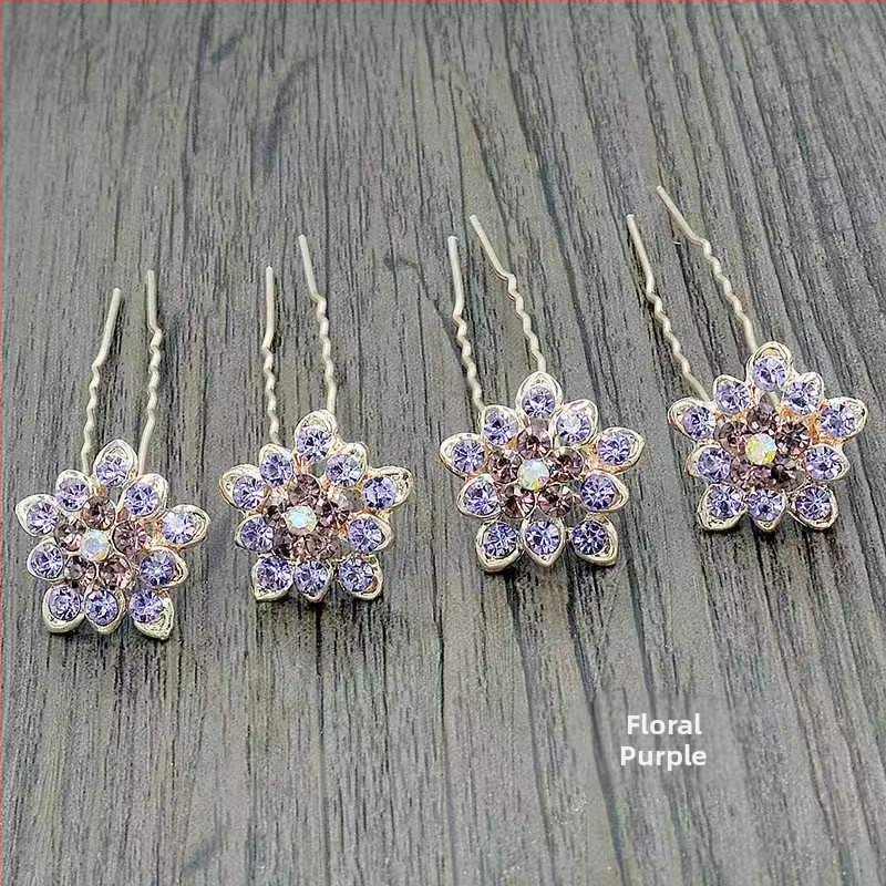 Elegantná kovová sponka do vlasov so kryštálmi, tvaru U, kvetinový dizajn