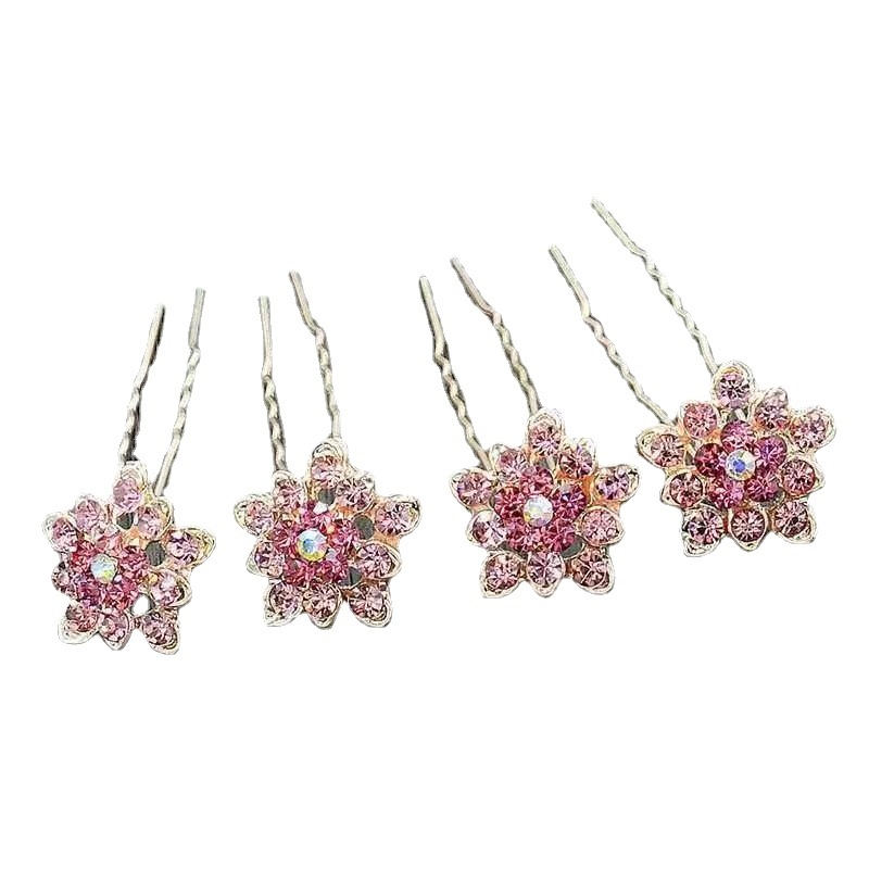 Elegáns fém hajcsat strasszokkal, U-formájú klipsz, virágos díszítés