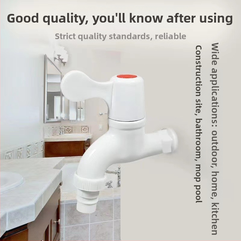 Plastový kohútik na umývadlo, ABS materiál, model 15555, montáž na stenu, keramický ventil s čipom, vhodný pre práčku