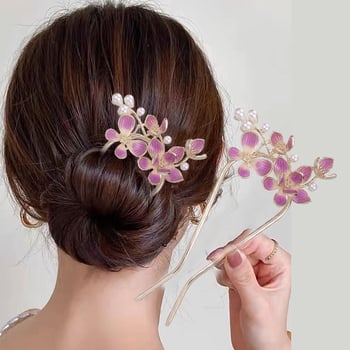 Clip de păr din aliaj, în formă de U, cu floarea camelliei – accesoriu pentru păr pentru femei (Material: aliaj; Stil: universal, feminin; Design: floare; Tratament: vopsire la cuptor)