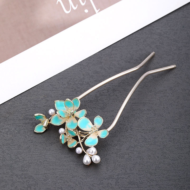 Clip de păr din aliaj, în formă de U, cu floarea camelliei – accesoriu pentru păr pentru femei (Material: aliaj; Stil: universal, feminin; Design: floare; Tratament: vopsire la cuptor)