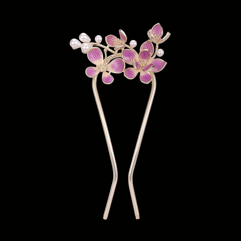 Clip de păr din aliaj, în formă de U, cu floarea camelliei – accesoriu pentru păr pentru femei (Material: aliaj; Stil: universal, feminin; Design: floare; Tratament: vopsire la cuptor)