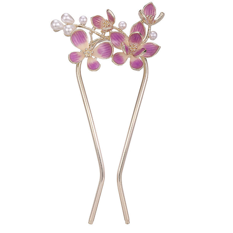 Clip de păr din aliaj, în formă de U, cu floarea camelliei – accesoriu pentru păr pentru femei (Material: aliaj; Stil: universal, feminin; Design: floare; Tratament: vopsire la cuptor)