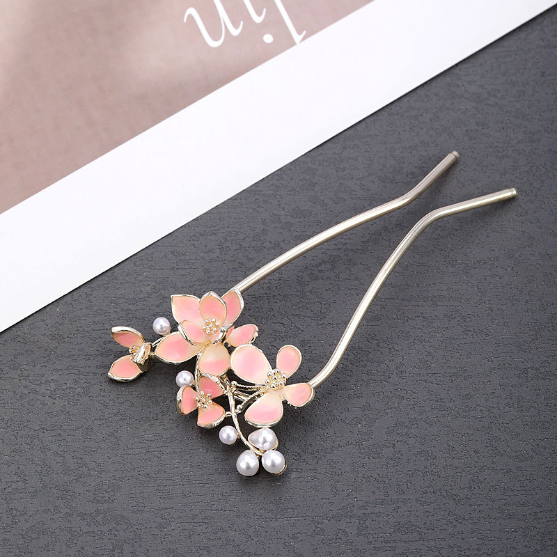 Clip de păr din aliaj, în formă de U, cu floarea camelliei – accesoriu pentru păr pentru femei (Material: aliaj; Stil: universal, feminin; Design: floare; Tratament: vopsire la cuptor)