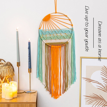 Κύκλιος υφαντός πίνακας από βαμβάκι, χειροποίητος, με στοιχεία από μπαμπού, σχέδιο τοπίου, στυλ INS Nordic