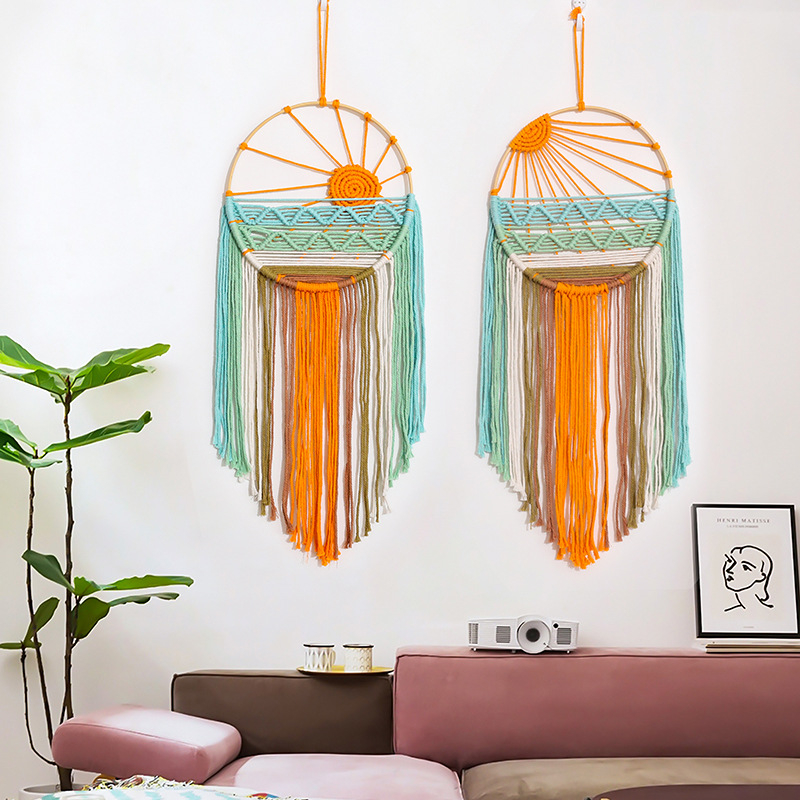 Κύκλιος υφαντός πίνακας από βαμβάκι, χειροποίητος, με στοιχεία από μπαμπού, σχέδιο τοπίου, στυλ INS Nordic