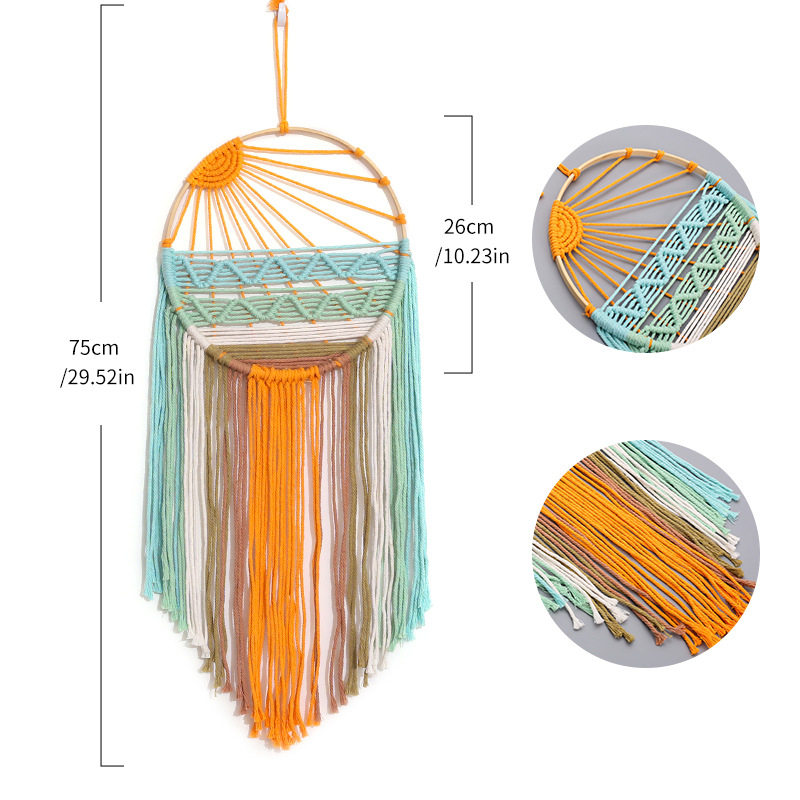 Κύκλιος υφαντός πίνακας από βαμβάκι, χειροποίητος, με στοιχεία από μπαμπού, σχέδιο τοπίου, στυλ INS Nordic