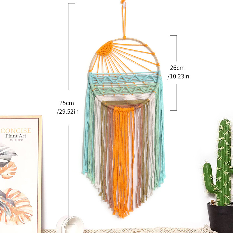 Κύκλιος υφαντός πίνακας από βαμβάκι, χειροποίητος, με στοιχεία από μπαμπού, σχέδιο τοπίου, στυλ INS Nordic