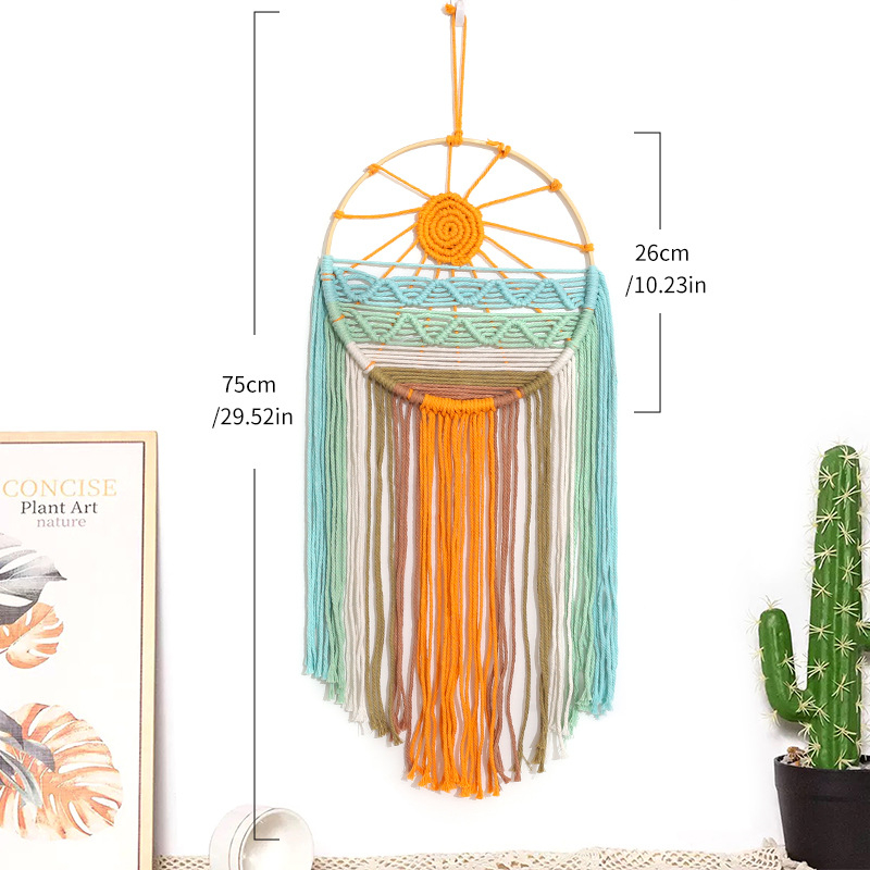 Κύκλιος υφαντός πίνακας από βαμβάκι, χειροποίητος, με στοιχεία από μπαμπού, σχέδιο τοπίου, στυλ INS Nordic