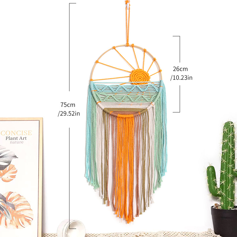 Κύκλιος υφαντός πίνακας από βαμβάκι, χειροποίητος, με στοιχεία από μπαμπού, σχέδιο τοπίου, στυλ INS Nordic