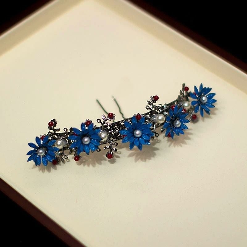 Agrafă de păr metalică cu flori, lucrată manual, accesoriu de păr vintage