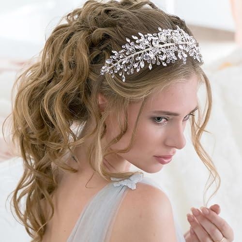 Metallna svadbena traka za kosu s kristalima — bridal headpiece, dodatak za glavu, ljeto 2021