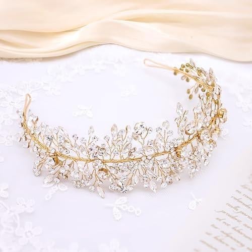 Metallna svadbena traka za kosu s kristalima — bridal headpiece, dodatak za glavu, ljeto 2021
