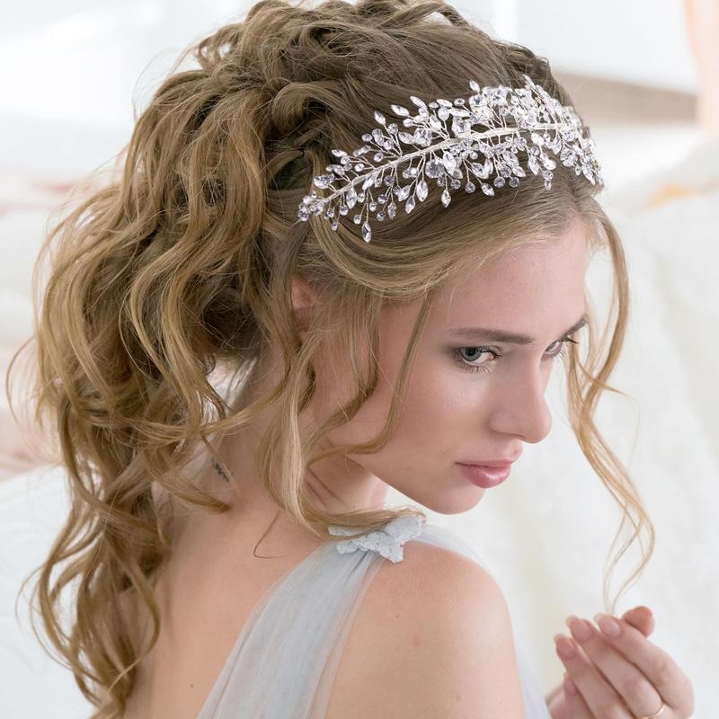 Metallna svadbena traka za kosu s kristalima — bridal headpiece, dodatak za glavu, ljeto 2021