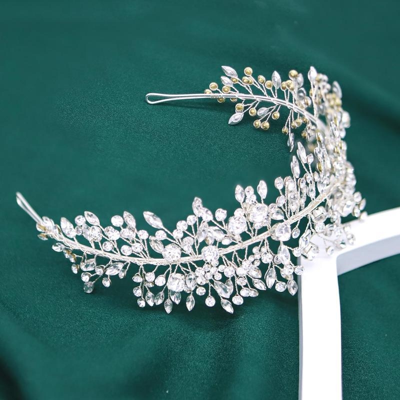 Metallna svadbena traka za kosu s kristalima — bridal headpiece, dodatak za glavu, ljeto 2021