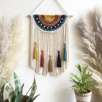 Ταπεστρία τοίχου από βαμβάκι, οβάλ μορφή, νορδικός στυλ, χειροποίητη ύφανση