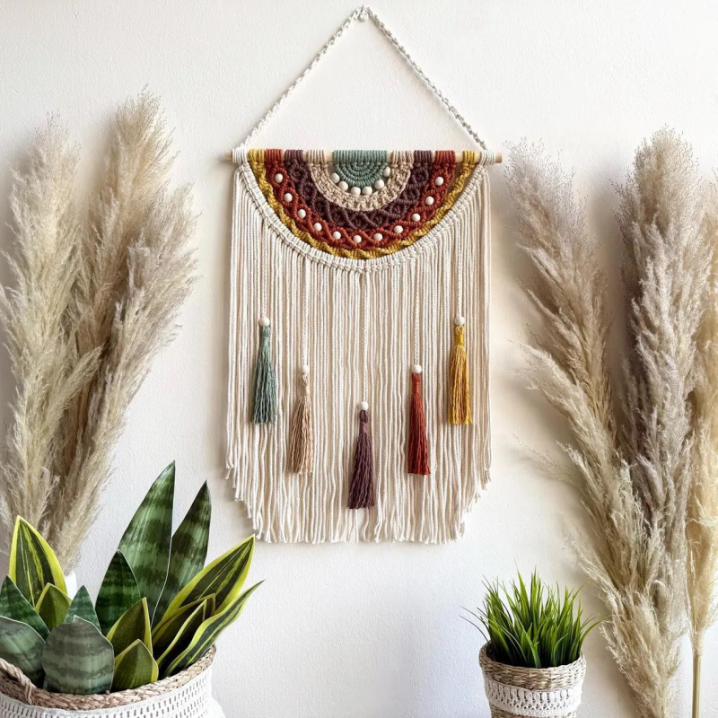 Ταπεστρία τοίχου από βαμβάκι, οβάλ μορφή, νορδικός στυλ, χειροποίητη ύφανση