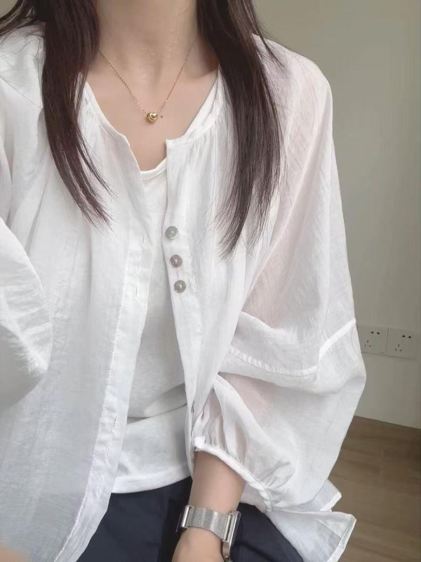Ženska bluza-jakna od tankog šifona za zaštitu od sunca, slobodan kroj, srednja duljina, polo ovratnik, dugi rukavi, Tencel mješavina