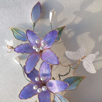 Selyemszálas gradient hajtű, kézzel készített bársonyos liliom virág, női fejfedő, nyári 2025 megjelenés