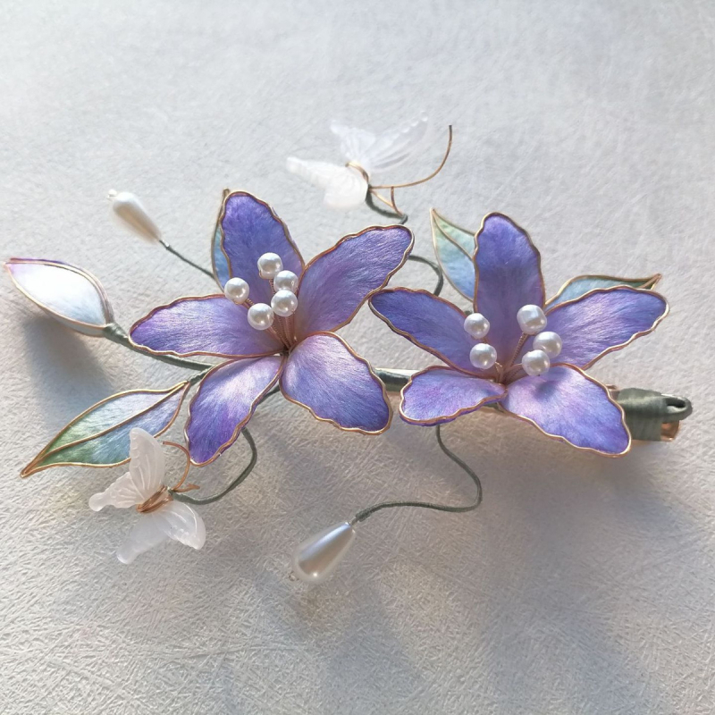 Selyemszálas gradient hajtű, kézzel készített bársonyos liliom virág, női fejfedő, nyári 2025 megjelenés