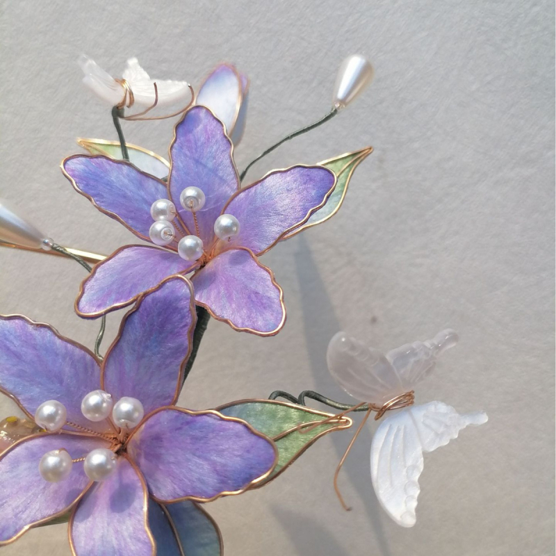 Selyemszálas gradient hajtű, kézzel készített bársonyos liliom virág, női fejfedő, nyári 2025 megjelenés