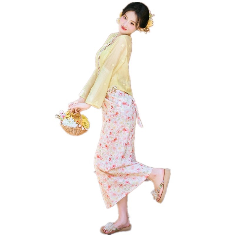 Dai etnički foto-studijski outfit s ukosnicom za kosu, žene, stil Xishuangbanna – poliester, 70–80% poliester, ljeto 2025, za dob 18–24, za folklorni ples