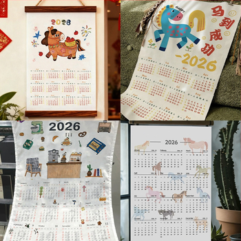 Πίνακας τοίχου ημερολόγιο 2026 - πολυεστερικό ταπισερί, στυλ insta, ψηφιακή μεταφορά θερμότητας, γεωμετρικό αφηρημένο σχέδιο, κατάλληλο για σαλόνι, υπνοδωμάτιο, γραφείο