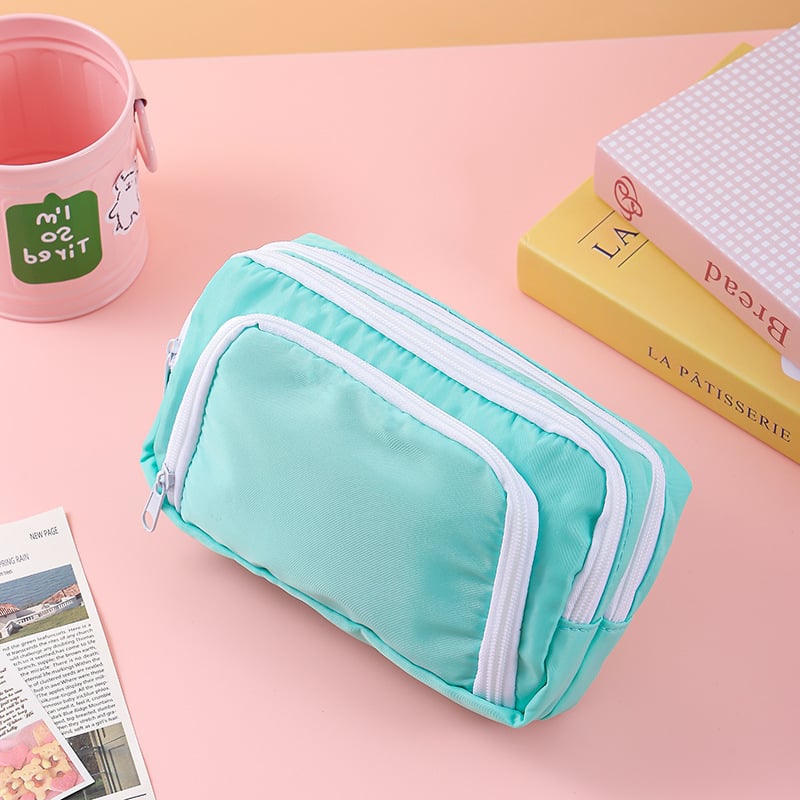 Penar pentru creioane cu fereastră, capacitate mare, design cu mai multe straturi, poliester, stil coreean