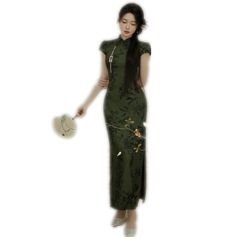 Qipao inspirirana haljina za foto snimanje, motiv tinte kineskog retro stila, poliester, Yimeifang, žene, proljeće 2025, udio vlakna 50-70%