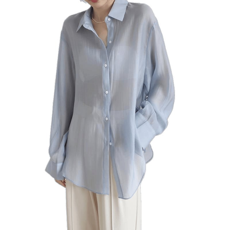 Ženska košulja za zaštitu od sunca s polo ovratnikom, dugi rukavi, cardigan stil, ljeto 2023, postotak glavne tkanine 90–95%