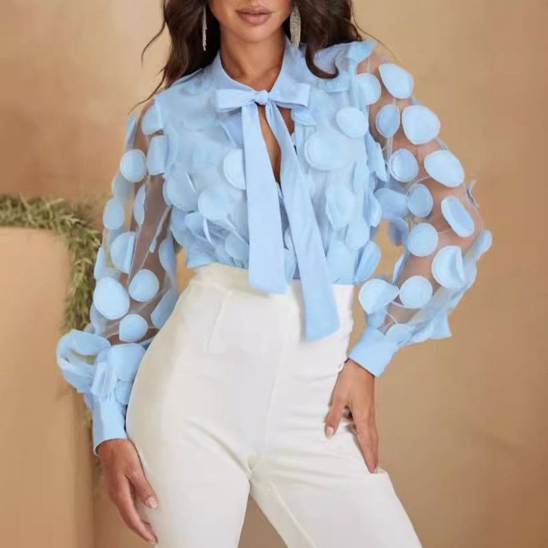 Ženska šifon bluza s lampion rukavima, kvadratni ovratnik, jacquard tkanina, 90–95% spandeks