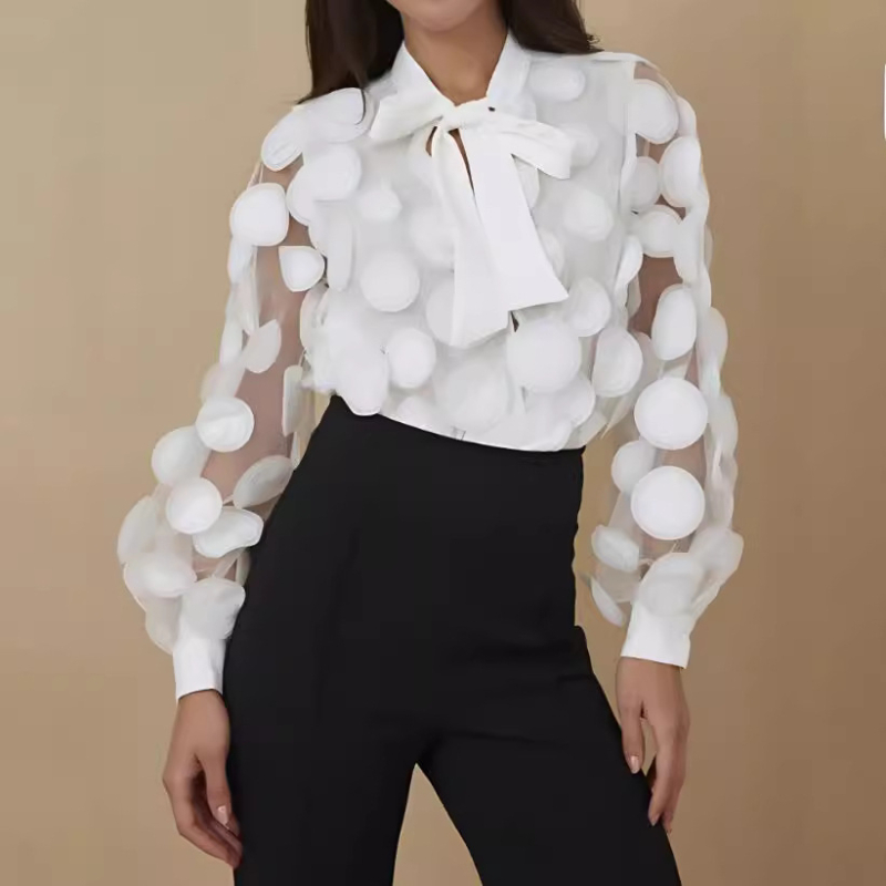 Ženska šifon bluza s lampion rukavima, kvadratni ovratnik, jacquard tkanina, 90–95% spandeks