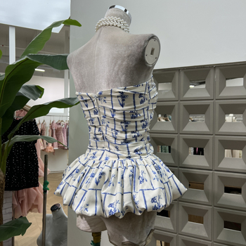 Bez naramenica tube top - uski kroj, kratka duljina, otisak, poliester, ljeto 2025