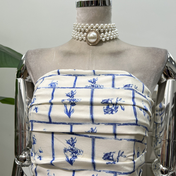 Bez naramenica tube top - uski kroj, kratka duljina, otisak, poliester, ljeto 2025