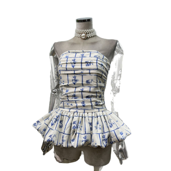 Bez naramenica tube top - uski kroj, kratka duljina, otisak, poliester, ljeto 2025