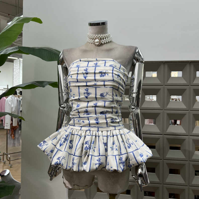 Bez naramenica tube top - uski kroj, kratka duljina, otisak, poliester, ljeto 2025