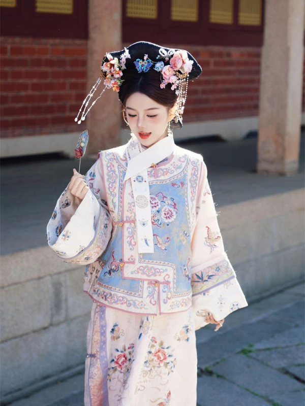 Hanfu από τη δυναστεία Τάνγκ – πλήρες σετ για φωτογράφηση, πολυεστερές με σπαντέξ, τεσσάρων εποχών, φαρδιά μανίκια, χωρίς γιακά, δυναστεία Τάνγκ