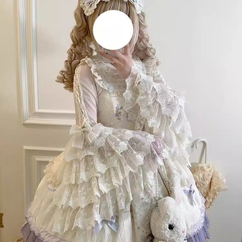 Bluza u Lolita stilu s princevnim rukavima, čipka i mašna, Chenille tkanina s 70–80% Spandex, ovratnik s jednim redom