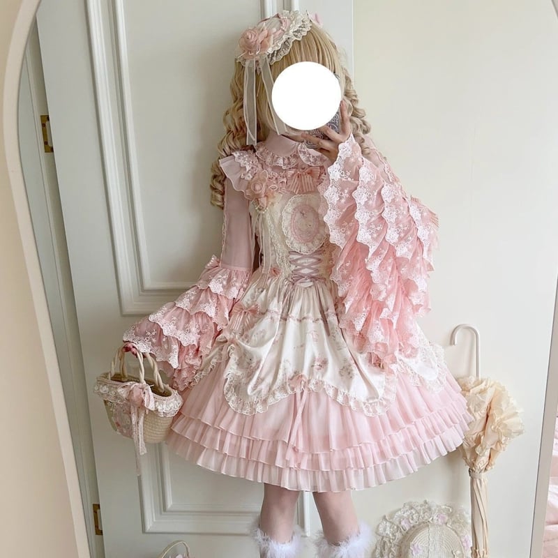 Bluza u Lolita stilu s princevnim rukavima, čipka i mašna, Chenille tkanina s 70–80% Spandex, ovratnik s jednim redom