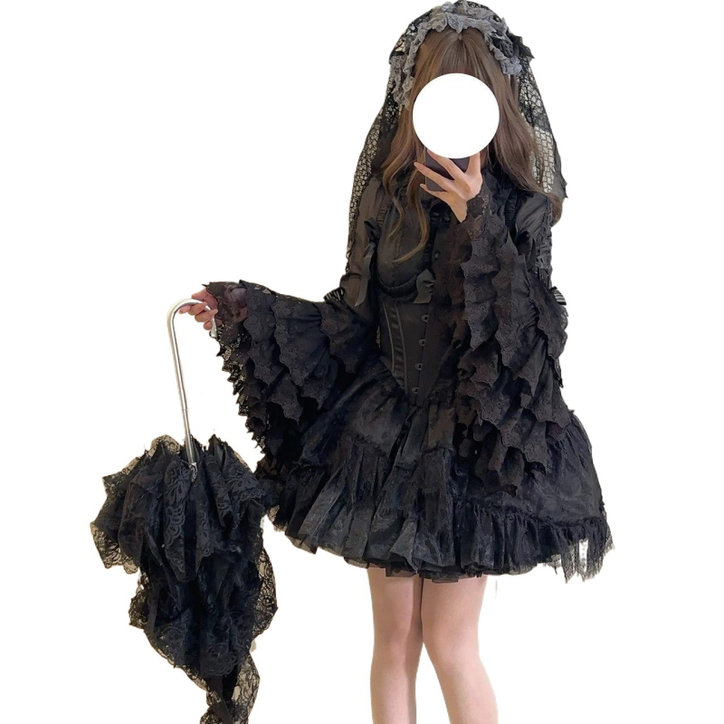 Bluza u Lolita stilu s princevnim rukavima, čipka i mašna, Chenille tkanina s 70–80% Spandex, ovratnik s jednim redom