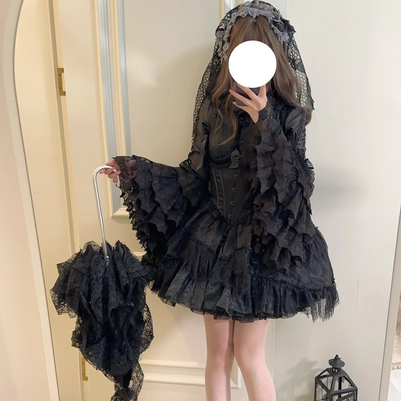 Bluza u Lolita stilu s princevnim rukavima, čipka i mašna, Chenille tkanina s 70–80% Spandex, ovratnik s jednim redom