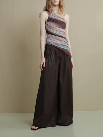 Top s asimetričnim ramenom, gradientna mreža, prozračan, blag prema koži, kratke rukave, poliester-mješavina, uobičajena duljina 50-65 cm