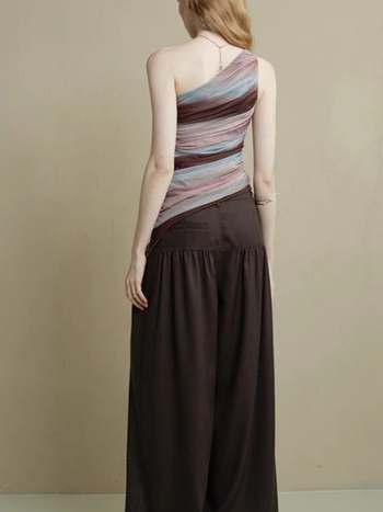 Top s asimetričnim ramenom, gradientna mreža, prozračan, blag prema koži, kratke rukave, poliester-mješavina, uobičajena duljina 50-65 cm