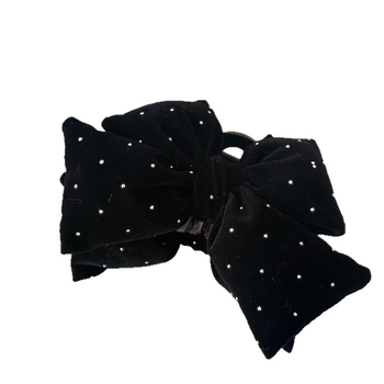 Clip de păr din catifea cu funda și diamante – lucrat manual, clip de tip shark pentru păr, pentru partea din spate a capului, iarna 2025, stil lux lejer