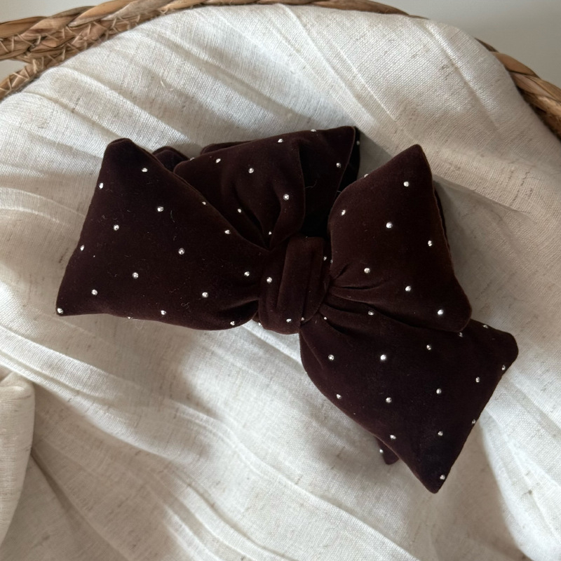 Clip de păr din catifea cu funda și diamante – lucrat manual, clip de tip shark pentru păr, pentru partea din spate a capului, iarna 2025, stil lux lejer